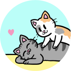 A cartoon graphic of a cat receiving a back massage from another cat.